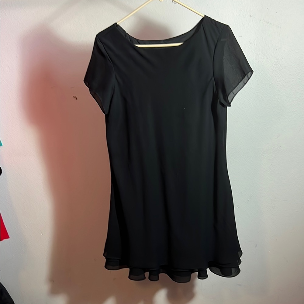VTG 90s All That Jazz Chiffon Grunge Whimsigoth Flare Lettuce Hem Dress Black